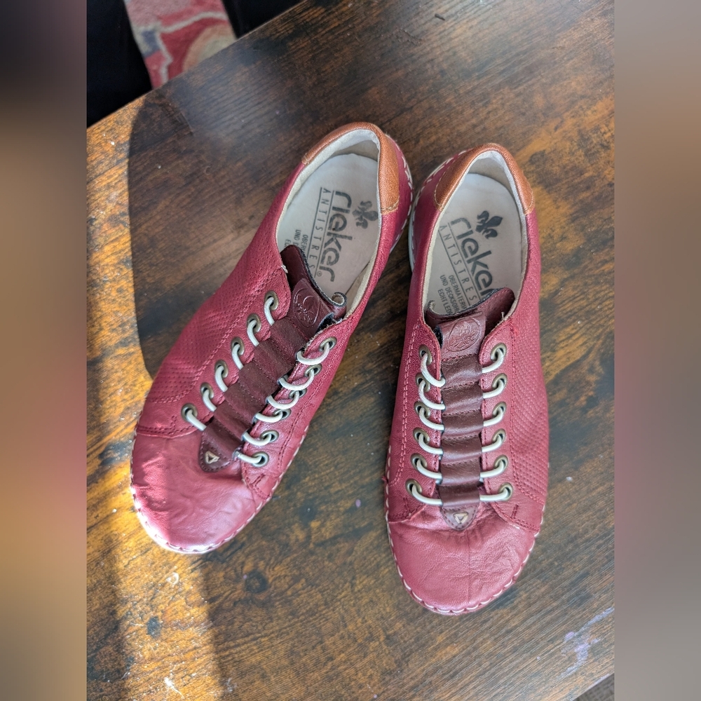 Rieker Antistress Red Leather Slip On Sneakers Women EU 37 US 6.5-7